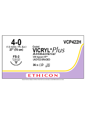 Coated VICRYL* Plus Antibacterial Sutures Absorbable Undyed 4-0 70cm - Box/36