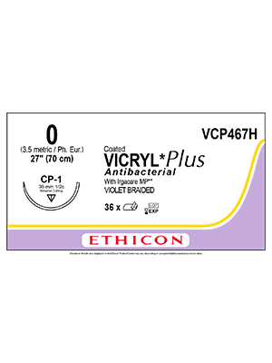 Coated VICRYL* Plus Antibacterial Sutures Absorbable Violet 0 70cm - Box/36