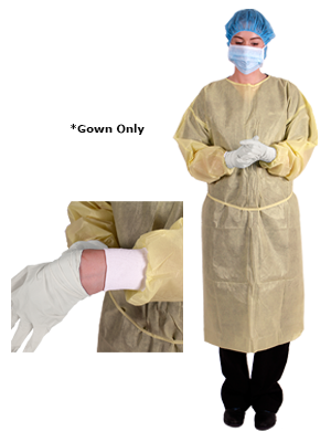 Isolation Gown Yellow with Knitted Cuffs, Large Non-Sterile