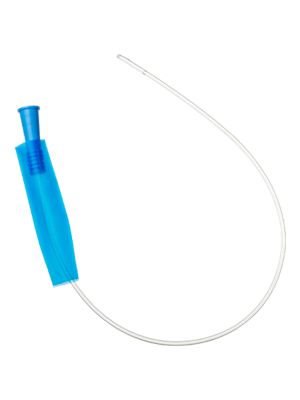 Male Standard Nelaton Catheter Blue Sleeve 40cm 8FR PVC, LtBlue