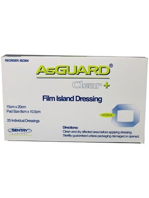 AsGUARD® Clear+ Film Island Dressing Sterile 15x20cm – Box/25