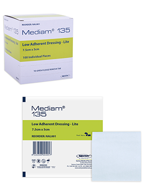 Mediam® 135 Low Adherent Dressing Lite, Sterile 7.5x5cm - Box/100