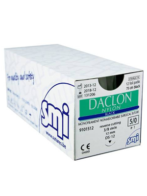 DACLON Nylon Suture Black 5/0 75cm DS-12 12mm - Box/12