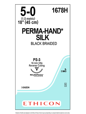 PERMA-HAND* Silk Sutures Black 45cm 5-0 PS-3 16mm - Box/36