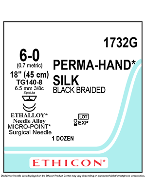 PERMA-HAND* Silk Sutures Black 45cm 6-0 TG140-8 6.5mm - Box/12