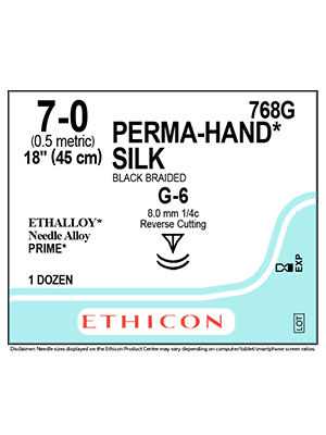 PERMA-HAND* Silk Sutures Black 45cm 7-0 G-6 8.0mm - Box/12