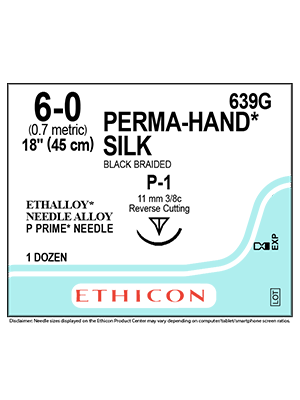 PERMA-HAND* Silk Sutures Black 45cm 6-0 P-1 11mm - Box/12