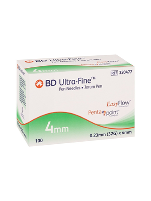 BD Ultra Fine™ Pen Needle Sterile Disposable 32g x 4mm - Box/100