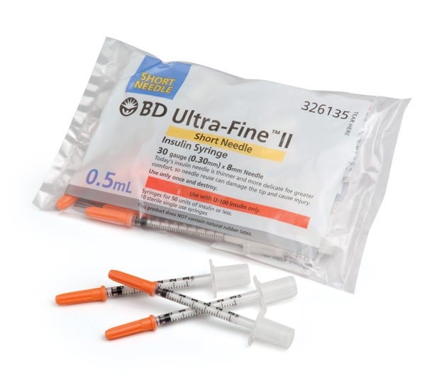 BD Ultra-Fine Insulin Syringe 0.5mL 30G x 5mm - Ctn/100