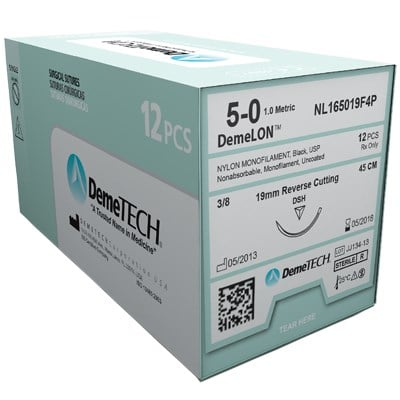 DemeLON™ Nylon Sutures 3/0 75cm 19mm Reverse Cutting Blue Box/12