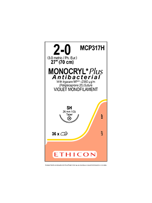 MONOCRYL® Plus Antibacterial Absorbable Sutures Violet 2-0 70cm - Box/36