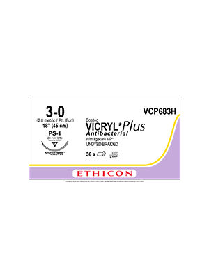 Coated VICRYL* Plus Antibacterial Suture Absorbable 3-0 Undyed 45cm - Box/36