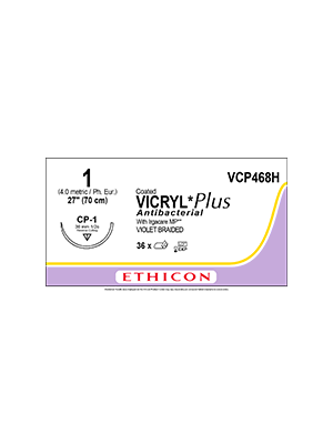 Coated VICRYL* Plus Antibacterial Suture Absorbable Violet 1 70cm - Box/36