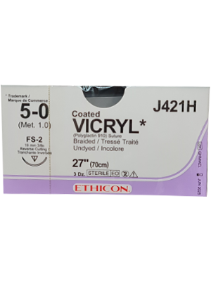 Coated VICRYL® Sutures Absorbable Undyed 5-0 70cm - Box/36