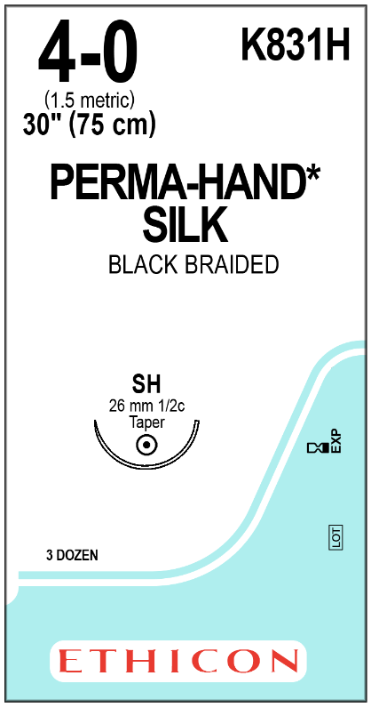 PERMAHAND® Silk Non-Absorbable Suture, Black 4-0 26mm SH- Box/36