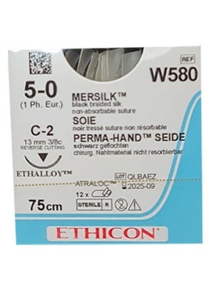 PERMA-HAND* Silk Sutures Black 75cm 5-0 C-2 13mm - Box/12