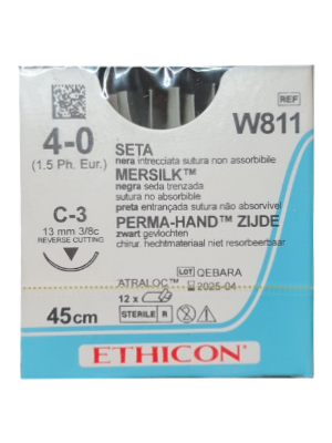 PERMAHAND* Silk Sutures Black 45cm 4-0 C-3 13mm - Box/12