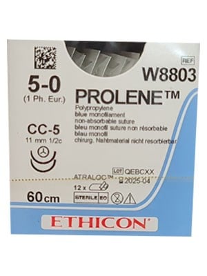 Prolene Polypropylene Sutures 5-0 60cm CC Blue - Box/12