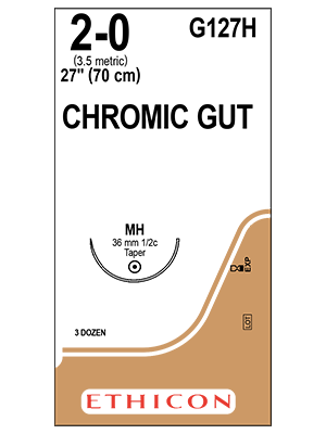 CHROMIC GUT Sutures Undyed 70cm 2-0 MH 36mm - Box/36