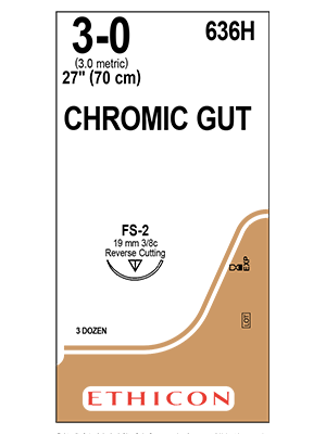 CHROMIC GUT Sutures Undyed 70cm 3-0 FS-2 19mm - Box/36