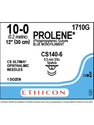 PROLENE* Polypropylene Sutures Blue 30cm 10-0 CS140-6 - Box/12