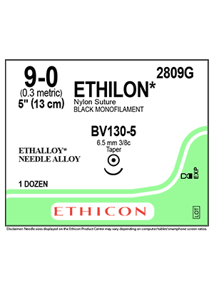 ETHILON* Nylon Sutures Black 13cm 9-0 BV130-5 6.5mm – Box/12