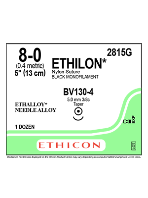 ETHILON* Nylon Sutures Black 13cm 8-0 BV130-4 5mm – Box/12