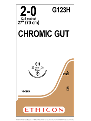 Surgical Gut Sutures (Chromic)  Undyed 70cm 2-0 SH 26mm - Box/36