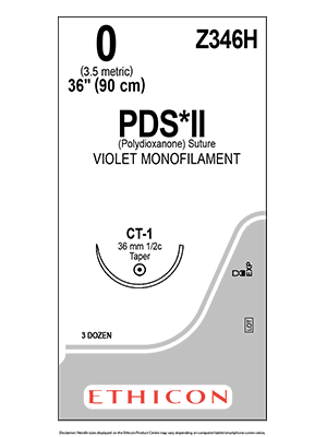 PDS*II Polydioxanone Sutures Violet 90cm 0 CT-1 36mm - Box/36