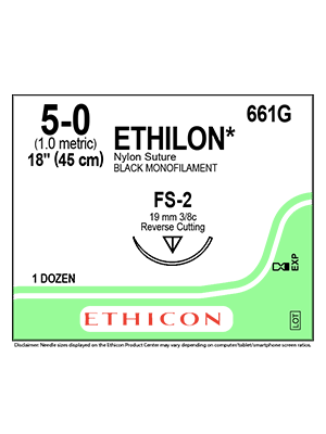 ETHILON* Nylon Sutures Black 45cm 5-0 FS-2 19mm - Box/12