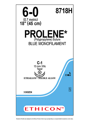 PROLENE* Polypropylene Sutures Blue 45cm 6-0 C-1 13mm - Box/36