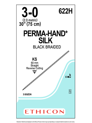 PERMA-HAND* Silk Sutures Black 75cm 3-0 KS 60mm - Box/36