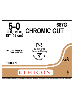 CHROMIC GUT Sutures Undyed 45cm 5-0 P-3 13mm - Box/12