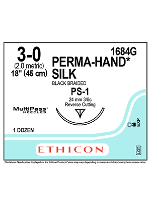 PERMA-HAND* Silk Sutures Black 45cm 3-0 PS-1 24mm - Box/12