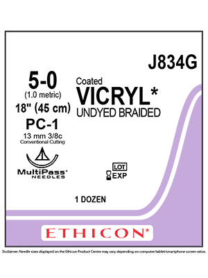 Coated VICRYL® Sutures Absorbable Undyed 5-0 45cm - Box/12