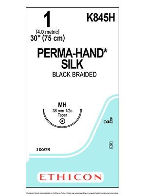 PERMA-HAND* Silk Sutures Black 75cm 1 MH 36mm - Box/36