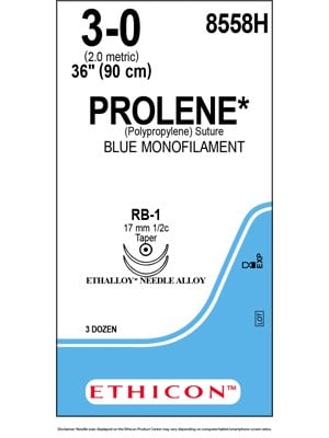 PROLENE* Polypropylene Blue 90cm 3-0 RB-1 17mm - Box/36