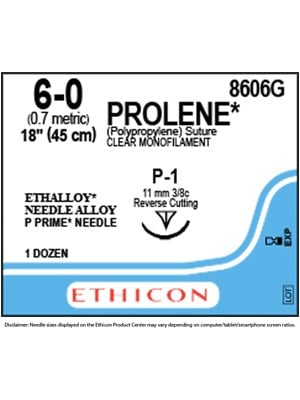 PROLENE* Polypropylene Sutures Undyed 45cm 6-0 P-1 11mm - Box/12