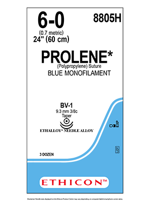 PROLENE* Polypropylene Sutures Blue 60cm 6-0 BV-1 9.3mm - Box/36