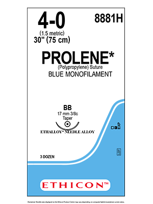 PROLENE* Polypropylene Sutures Blue 75cm 4-0 BB 17mm - Box/36