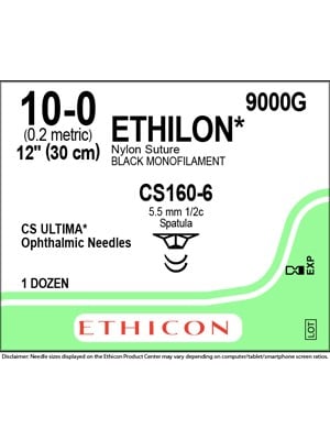 ETHILON* Nylon Sutures Black 30cm 10-0 CS160-6 5.5mm – Box/12