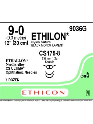 ETHILON* Nylon Sutures Black 30cm 9-0 CS175-8 7mm – Box/12