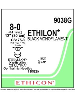 ETHILON* Nylon Sutures Black 30cm 8-0 CS175-8 7mm – Box/12