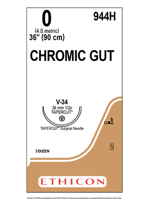 CHROMIC GUT Sutures Undyed 90cm 0 V-34 36mm - Box/36