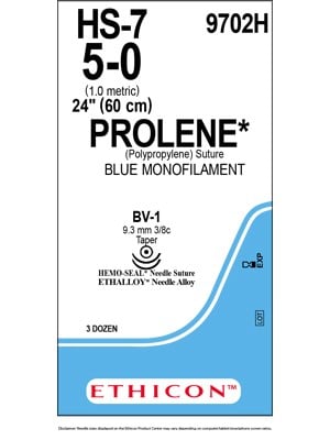 PROLENE* Polypropylene Sutures Blue 45cm 5-0 BV-1 9.3mm - Box/36