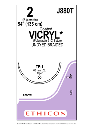 Coated VICRYL* Sutures Absorbable Undyed 2 135mm - Box/24