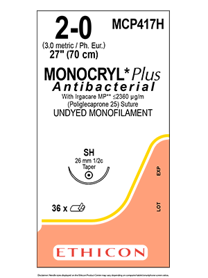 MONOCRYL® Plus Antibacterial Sutures Absorbable Undyed 2-0 70cm - Box/36