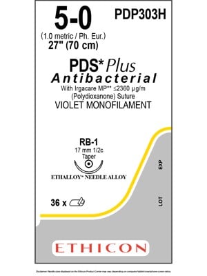 PDS® Plus Antibacterial Suture Absorbable Violet 5-0 70cm - Box/36