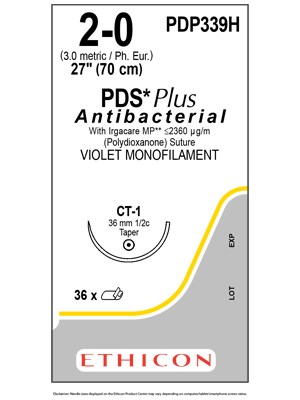 PDS Plus Antibacterial Suture Violet 2-0 70cm CT-1 36mm - Box/36