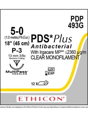 PDS* Plus Antibacterial Sutures Absorbable Undyed 5-0 45cm - Box/12